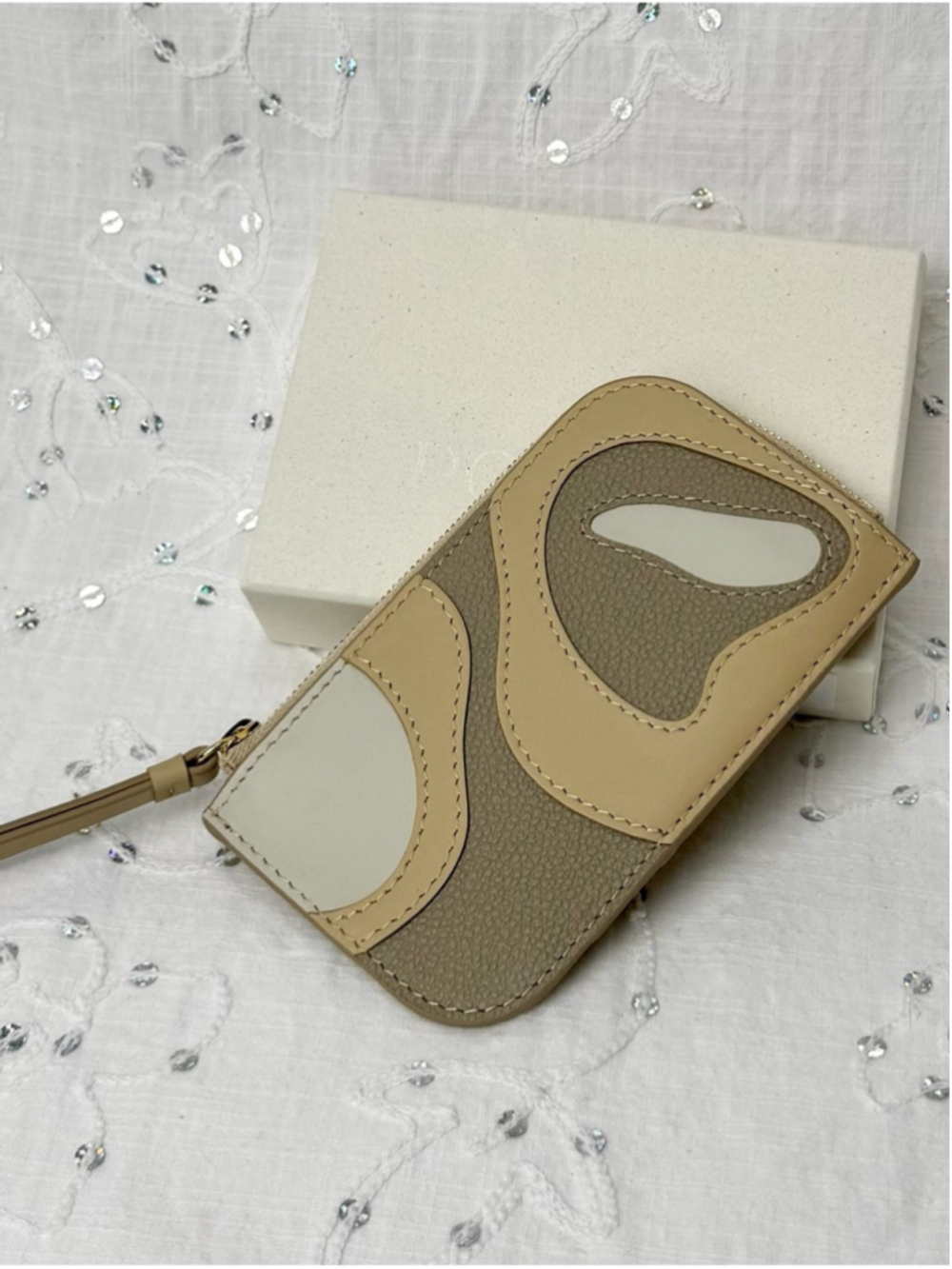 Polène Atla Trio Taupe Leather Zip Card Holder Wallet NIB Made in Spain - Picture 2 of 6